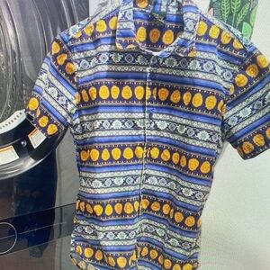 Disney Men's Casual Blue and Yellow Button Down Shirt